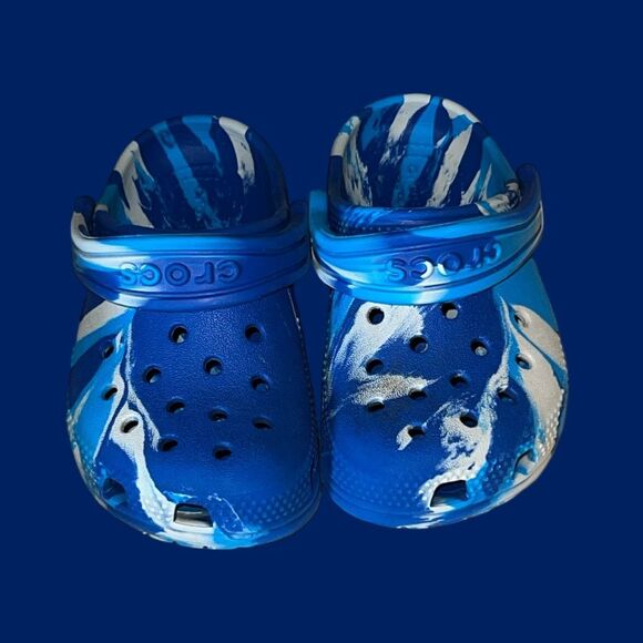 Toddler CROCS Classic Crocband Marbled Blue White Clog Size C8 - Picture 2 of 6